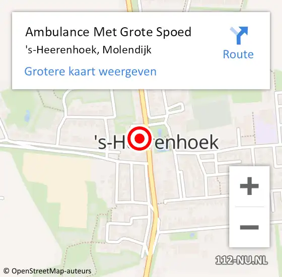 Locatie op kaart van de 112 melding: Ambulance Met Grote Spoed Naar 's-Heerenhoek, Molendijk op 4 november 2018 21:45