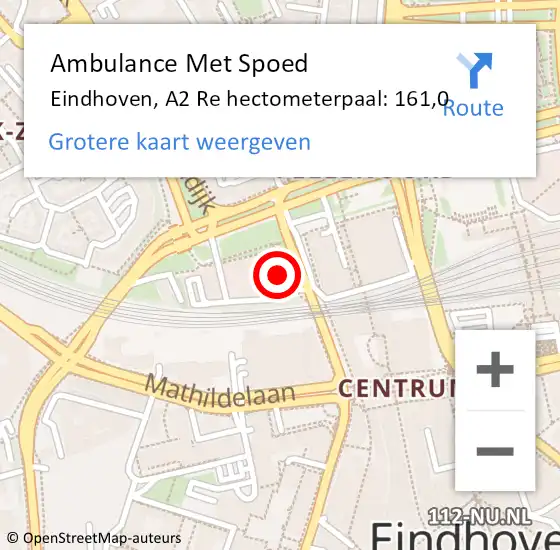 Locatie op kaart van de 112 melding: Ambulance Met Spoed Naar Eindhoven, A2 Re hectometerpaal: 161,0 op 5 november 2018 11:08