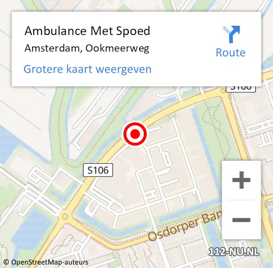 Locatie op kaart van de 112 melding: Ambulance Met Spoed Naar Amsterdam, Ookmeerweg op 5 november 2018 11:09