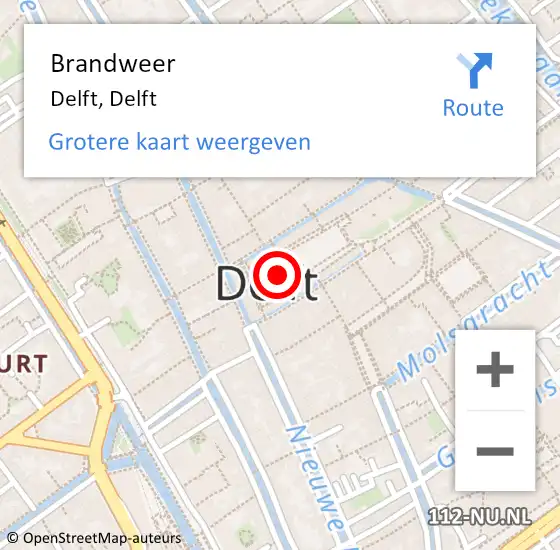 Locatie op kaart van de 112 melding: Brandweer Delft, Delft op 5 november 2018 13:53