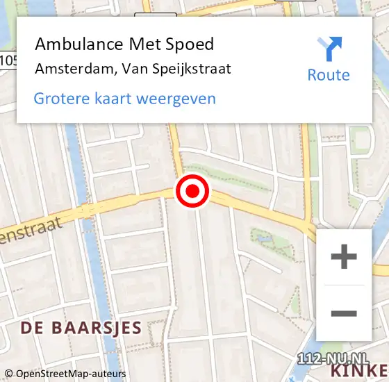 Locatie op kaart van de 112 melding: Ambulance Met Spoed Naar Amsterdam, Van Speijkstraat op 5 november 2018 14:40