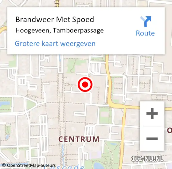 Locatie op kaart van de 112 melding: Brandweer Met Spoed Naar Hoogeveen, Tamboerpassage op 5 november 2018 19:42