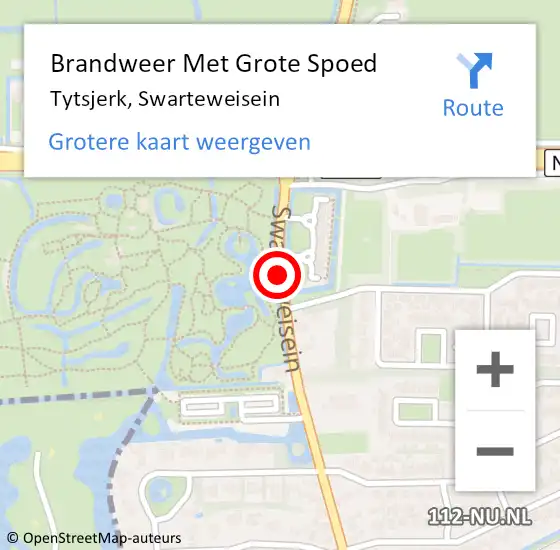 Locatie op kaart van de 112 melding: Brandweer Met Grote Spoed Naar Tytsjerk, Swarteweisein op 5 november 2018 21:57