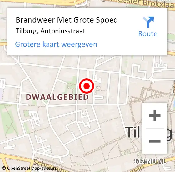 Locatie op kaart van de 112 melding: Brandweer Met Grote Spoed Naar Tilburg, Antoniusstraat op 6 november 2018 04:51