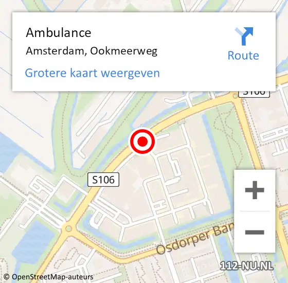 Locatie op kaart van de 112 melding: Ambulance Amsterdam, Ookmeerweg op 6 november 2018 10:56
