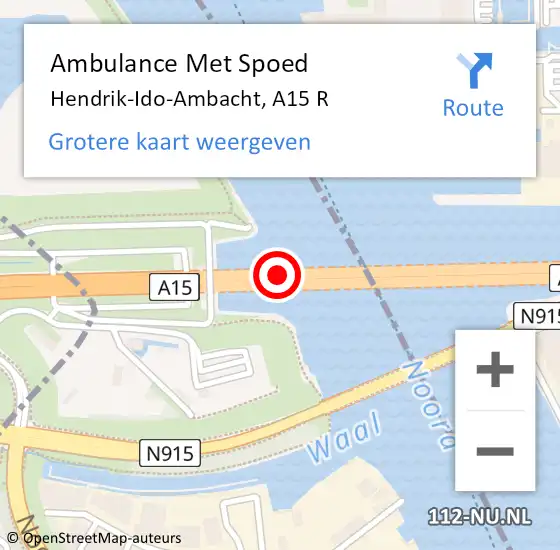 Locatie op kaart van de 112 melding: Ambulance Met Spoed Naar Hendrik-Ido-Ambacht, A15 R op 6 november 2018 12:00