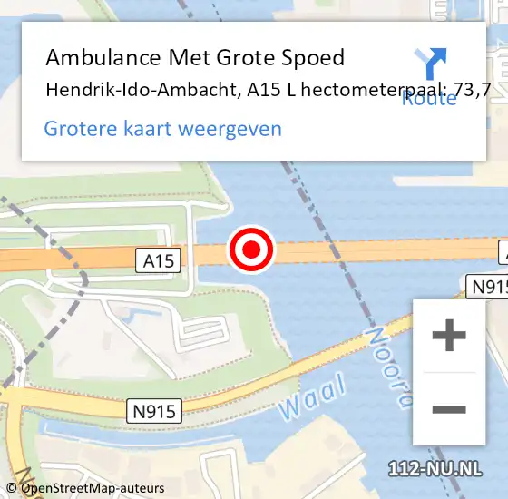 Locatie op kaart van de 112 melding: Ambulance Met Grote Spoed Naar Hendrik-Ido-Ambacht, A15 L hectometerpaal: 73,7 op 6 november 2018 12:06