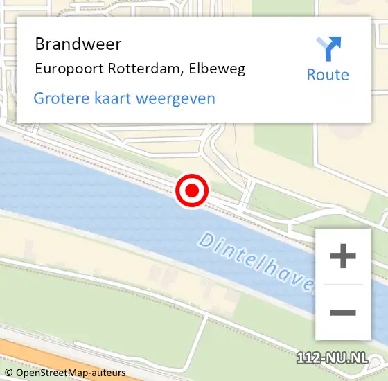 Locatie op kaart van de 112 melding: Brandweer Europoort Rotterdam, Elbeweg op 6 november 2018 12:56
