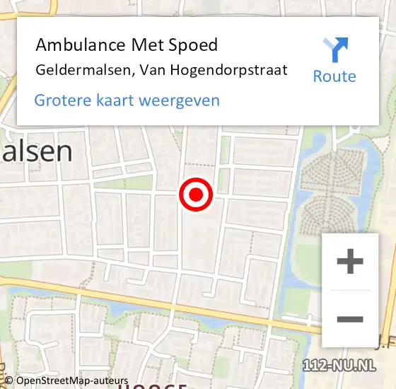 Locatie op kaart van de 112 melding: Ambulance Met Spoed Naar Geldermalsen, Van Hogendorpstraat op 6 november 2018 13:23