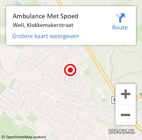 Locatie op kaart van de 112 melding: Ambulance Met Spoed Naar Well, Klokkemakerstraat op 6 november 2018 14:15