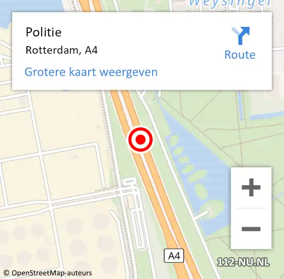 Locatie op kaart van de 112 melding: Politie Rotterdam, A4 op 6 november 2018 14:22