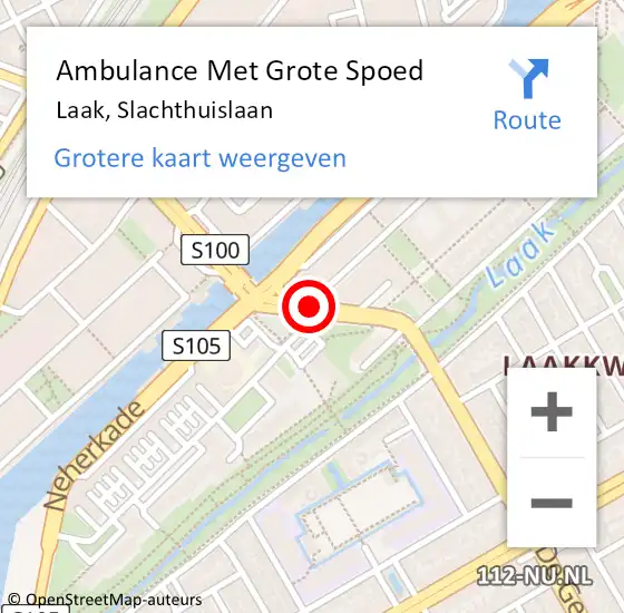 Locatie op kaart van de 112 melding: Ambulance Met Grote Spoed Naar Laak, Slachthuislaan op 6 november 2018 16:00