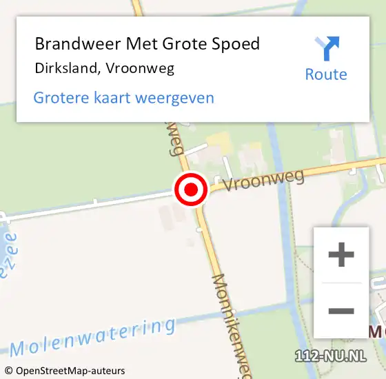Locatie op kaart van de 112 melding: Brandweer Met Grote Spoed Naar Dirksland, Vroonweg op 6 november 2018 18:17