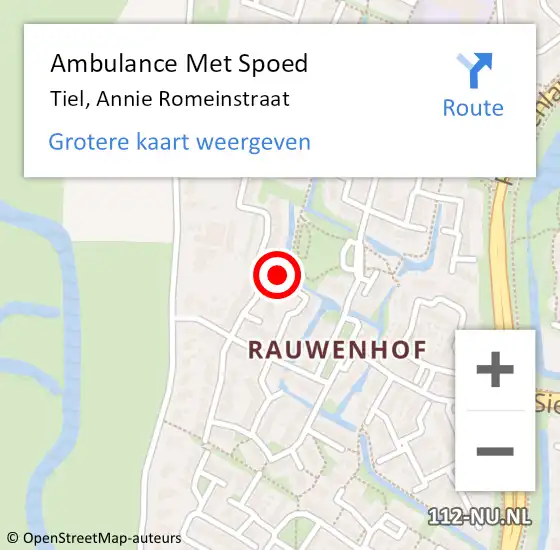 Locatie op kaart van de 112 melding: Ambulance Met Spoed Naar Tiel, Annie Romeinstraat op 6 november 2018 20:27