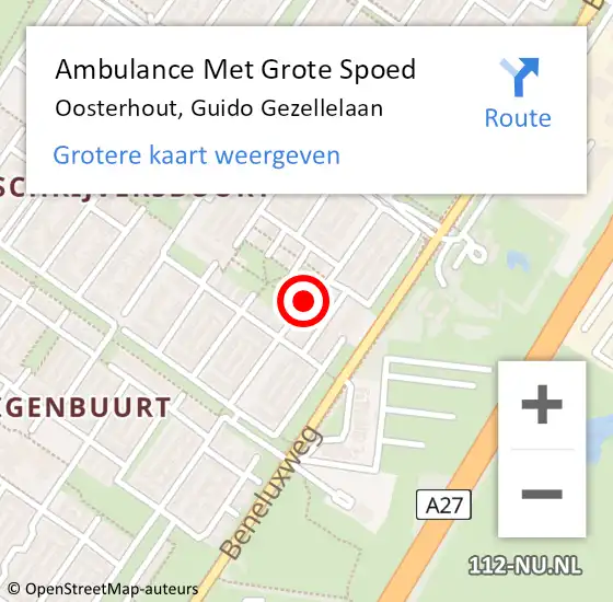 Locatie op kaart van de 112 melding: Ambulance Met Grote Spoed Naar Oosterhout, Guido Gezellelaan op 7 november 2018 05:44