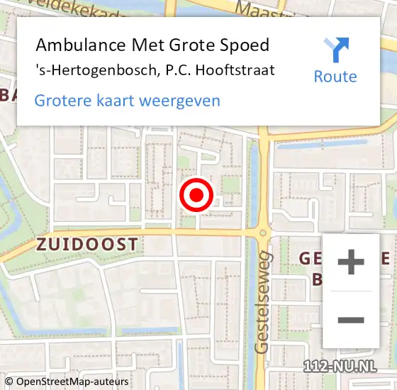 Locatie op kaart van de 112 melding: Ambulance Met Grote Spoed Naar 's-Hertogenbosch, P.C. Hooftstraat op 7 november 2018 06:41