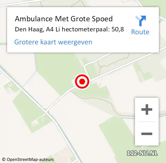 Locatie op kaart van de 112 melding: Ambulance Met Grote Spoed Naar Den Haag, A4 Li hectometerpaal: 50,8 op 7 november 2018 07:21