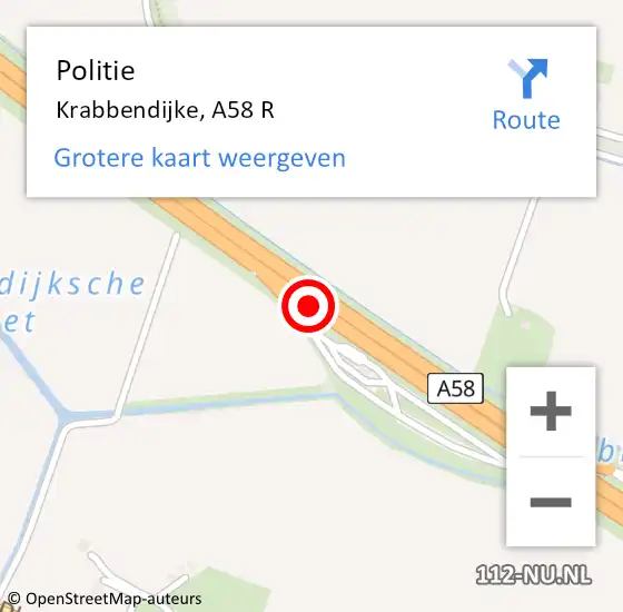 Locatie op kaart van de 112 melding: Politie Krabbendijke, A58 R op 7 november 2018 07:31