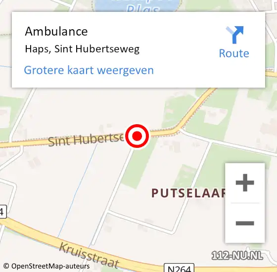 Locatie op kaart van de 112 melding: Ambulance Haps, Sint Hubertseweg op 7 november 2018 12:24