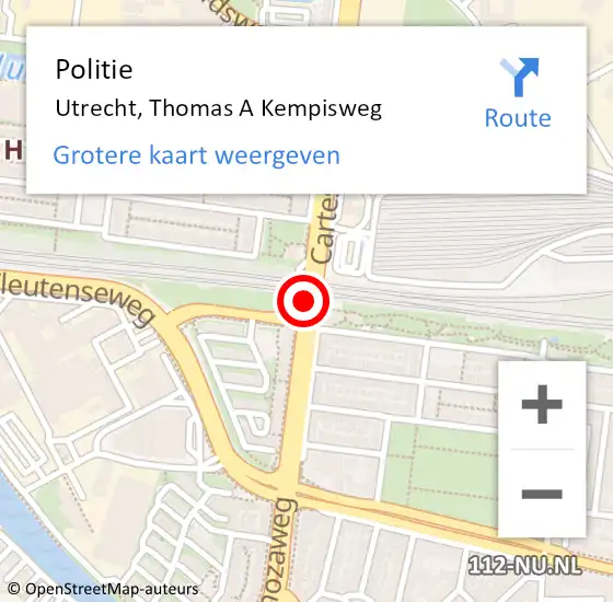 Locatie op kaart van de 112 melding: Politie Utrecht, Thomas A Kempisweg op 7 november 2018 18:06