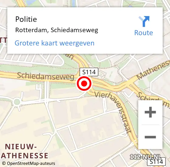 Locatie op kaart van de 112 melding: Politie Rotterdam, Schiedamseweg op 8 november 2018 08:15