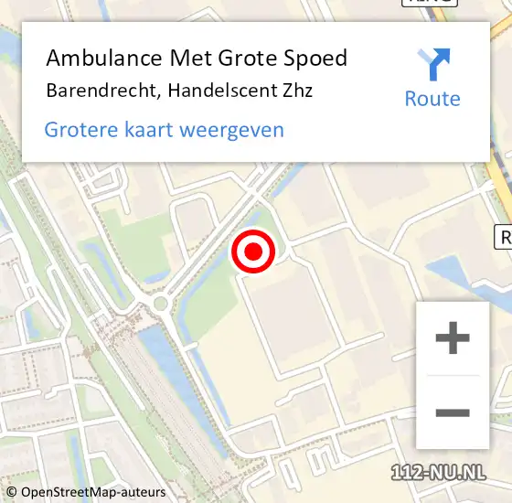 Locatie op kaart van de 112 melding: Ambulance Met Grote Spoed Naar Barendrecht, Handelscent Zhz op 8 november 2018 09:53