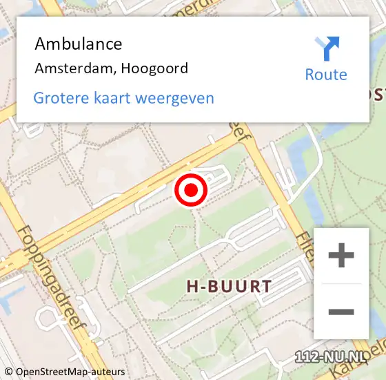 Locatie op kaart van de 112 melding: Ambulance Amsterdam, Hoogoord op 8 november 2018 12:37