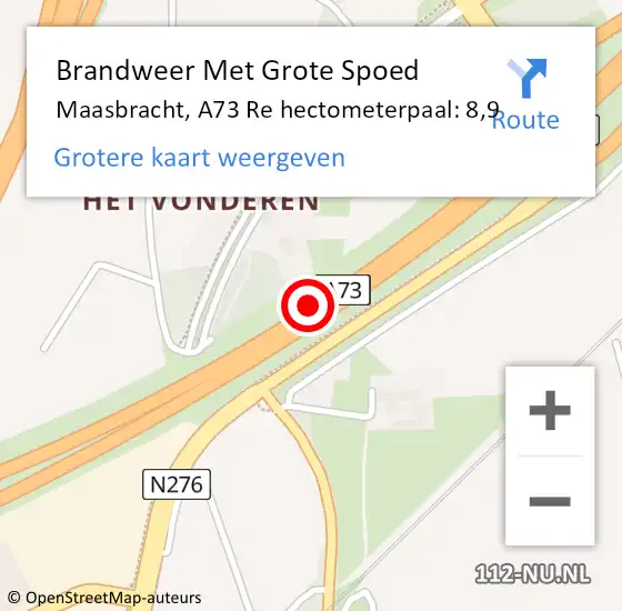 Locatie op kaart van de 112 melding: Brandweer Met Grote Spoed Naar Maasbracht, A73 Re hectometerpaal: 8,9 op 8 november 2018 13:48