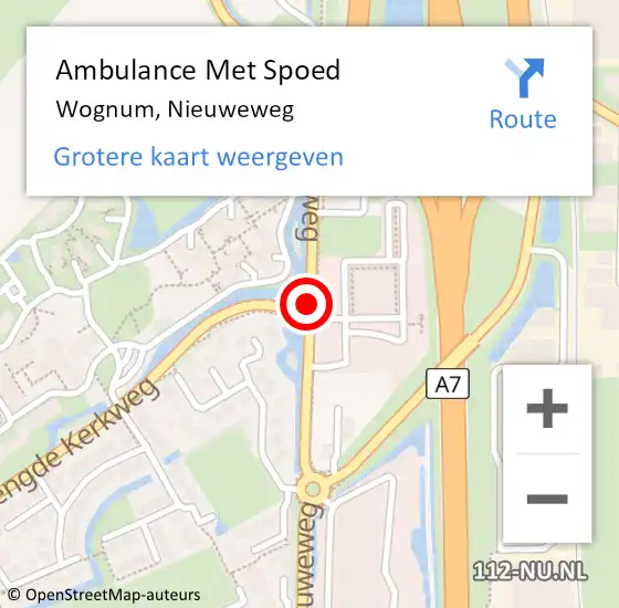 Locatie op kaart van de 112 melding: Ambulance Met Spoed Naar Wognum, Nieuweweg op 8 november 2018 17:57