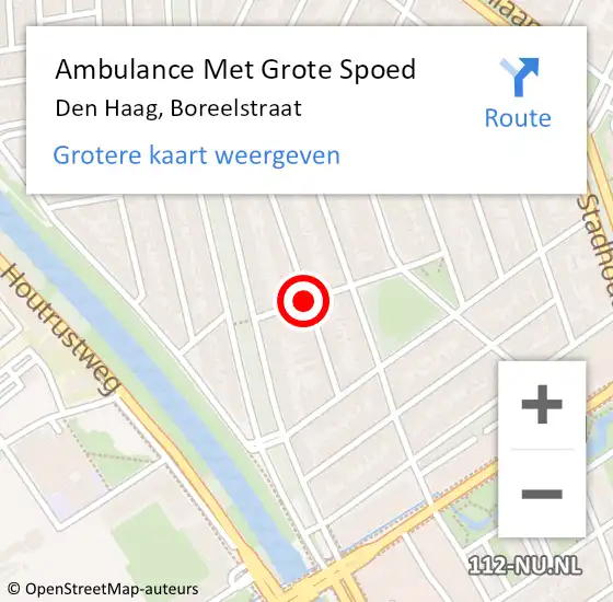 Locatie op kaart van de 112 melding: Ambulance Met Grote Spoed Naar Den Haag, Boreelstraat op 8 november 2018 18:27