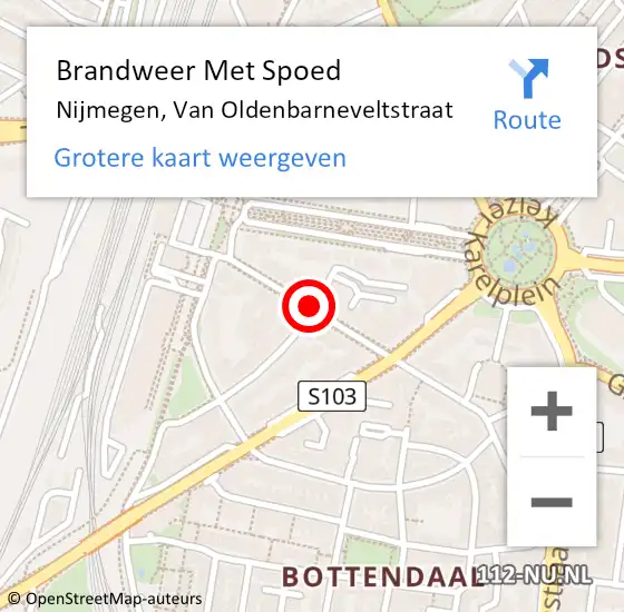 Locatie op kaart van de 112 melding: Brandweer Met Spoed Naar Nijmegen, Van Oldenbarneveltstraat op 9 november 2018 02:33