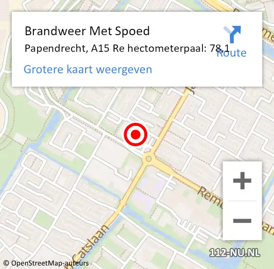 Locatie op kaart van de 112 melding: Brandweer Met Spoed Naar Papendrecht, A15 Re hectometerpaal: 78,1 op 9 november 2018 06:49