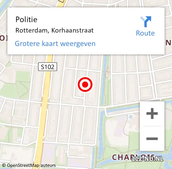 Locatie op kaart van de 112 melding: Politie Rotterdam, Korhaanstraat op 9 november 2018 08:11