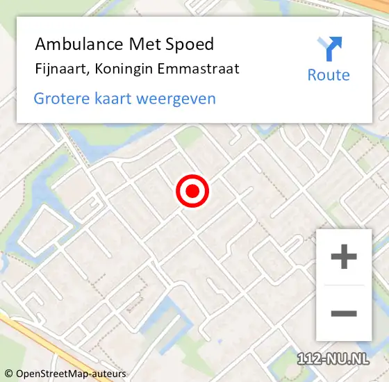 Locatie op kaart van de 112 melding: Ambulance Met Spoed Naar Fijnaart, Koningin Emmastraat op 9 november 2018 09:04