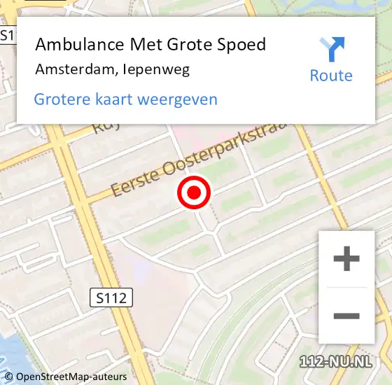 Locatie op kaart van de 112 melding: Ambulance Met Grote Spoed Naar Amsterdam, Iepenweg op 9 november 2018 10:12