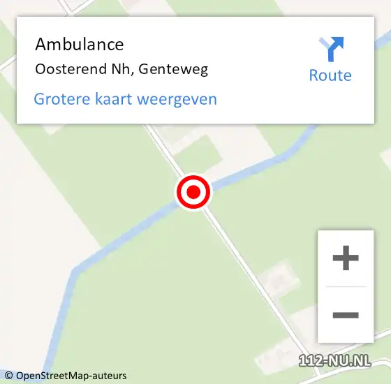 Locatie op kaart van de 112 melding: Ambulance Oosterend Nh, Genteweg op 9 november 2018 11:47