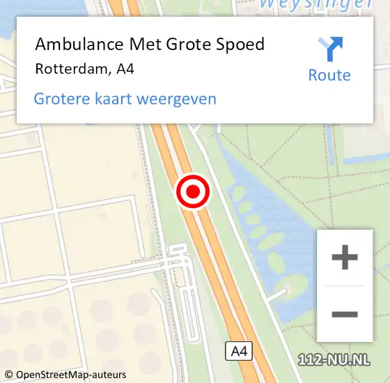 Locatie op kaart van de 112 melding: Ambulance Met Grote Spoed Naar Rotterdam, A4 op 9 november 2018 11:55