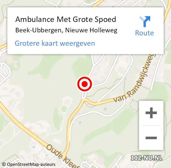 Locatie op kaart van de 112 melding: Ambulance Met Grote Spoed Naar Beek-Ubbergen, Nieuwe Holleweg op 9 november 2018 14:14