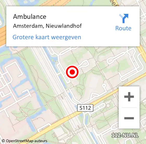 Locatie op kaart van de 112 melding: Ambulance Amsterdam, Nieuwlandhof op 9 november 2018 16:48