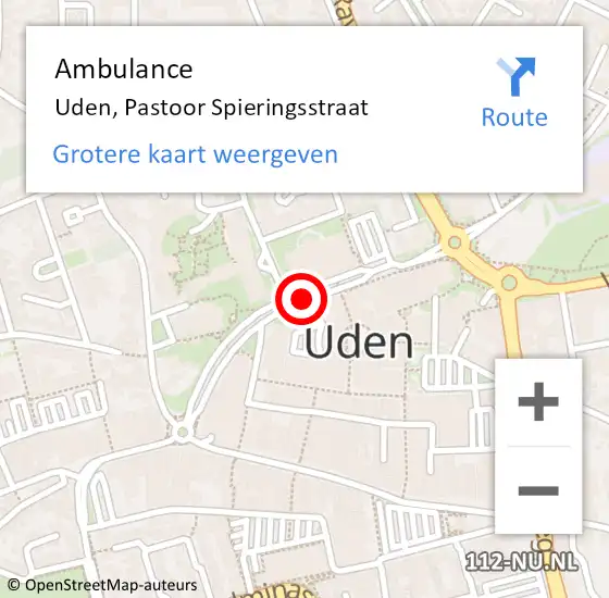 Locatie op kaart van de 112 melding: Ambulance Uden, Pastoor Spieringsstraat op 9 november 2018 16:55