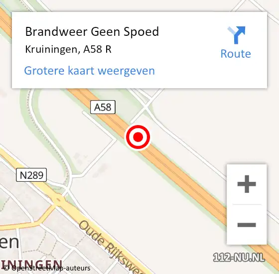 Locatie op kaart van de 112 melding: Brandweer Geen Spoed Naar Kruiningen, A58 R op 9 november 2018 17:00