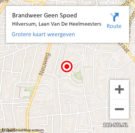 Locatie op kaart van de 112 melding: Brandweer Geen Spoed Naar Hilversum, Laan Van De Heelmeesters op 9 november 2018 17:58