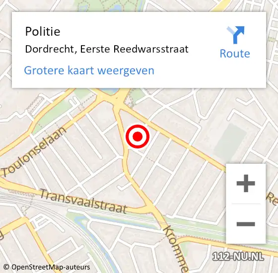 Locatie op kaart van de 112 melding: Politie Dordrecht, Eerste Reedwarsstraat op 9 november 2018 18:18