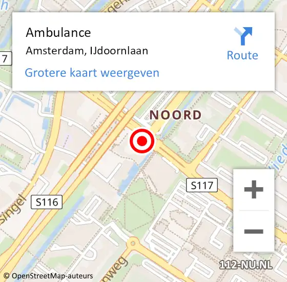 Locatie op kaart van de 112 melding: Ambulance Amsterdam, IJdoornlaan op 9 november 2018 19:35