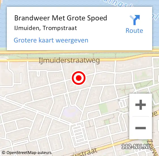 Locatie op kaart van de 112 melding: Brandweer Met Grote Spoed Naar IJmuiden, Trompstraat op 9 november 2018 20:53