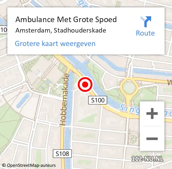 Locatie op kaart van de 112 melding: Ambulance Met Grote Spoed Naar Amsterdam, Stadhouderskade op 10 november 2018 05:53