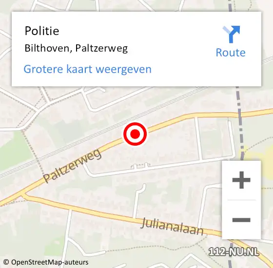 Locatie op kaart van de 112 melding: Politie Bilthoven, Paltzerweg op 10 november 2018 14:45