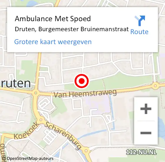 Locatie op kaart van de 112 melding: Ambulance Met Spoed Naar Druten, Burgemeester Bruinemanstraat op 10 november 2018 18:35