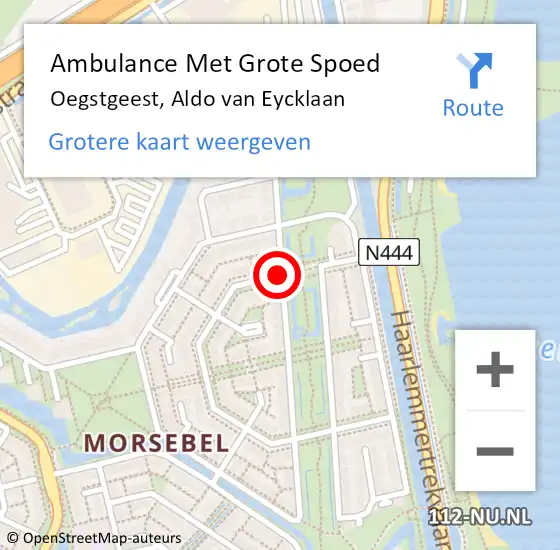 Locatie op kaart van de 112 melding: Ambulance Met Grote Spoed Naar Oegstgeest, Aldo van Eycklaan op 10 november 2018 21:45