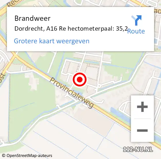 Locatie op kaart van de 112 melding: Brandweer Dordrecht, A16 Re hectometerpaal: 42,7 op 11 november 2018 06:23